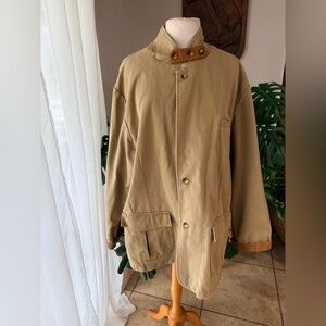 Orvis Vintage Tan Cotton Field Jacket | Leather Trim | Hunting Coat | 48R